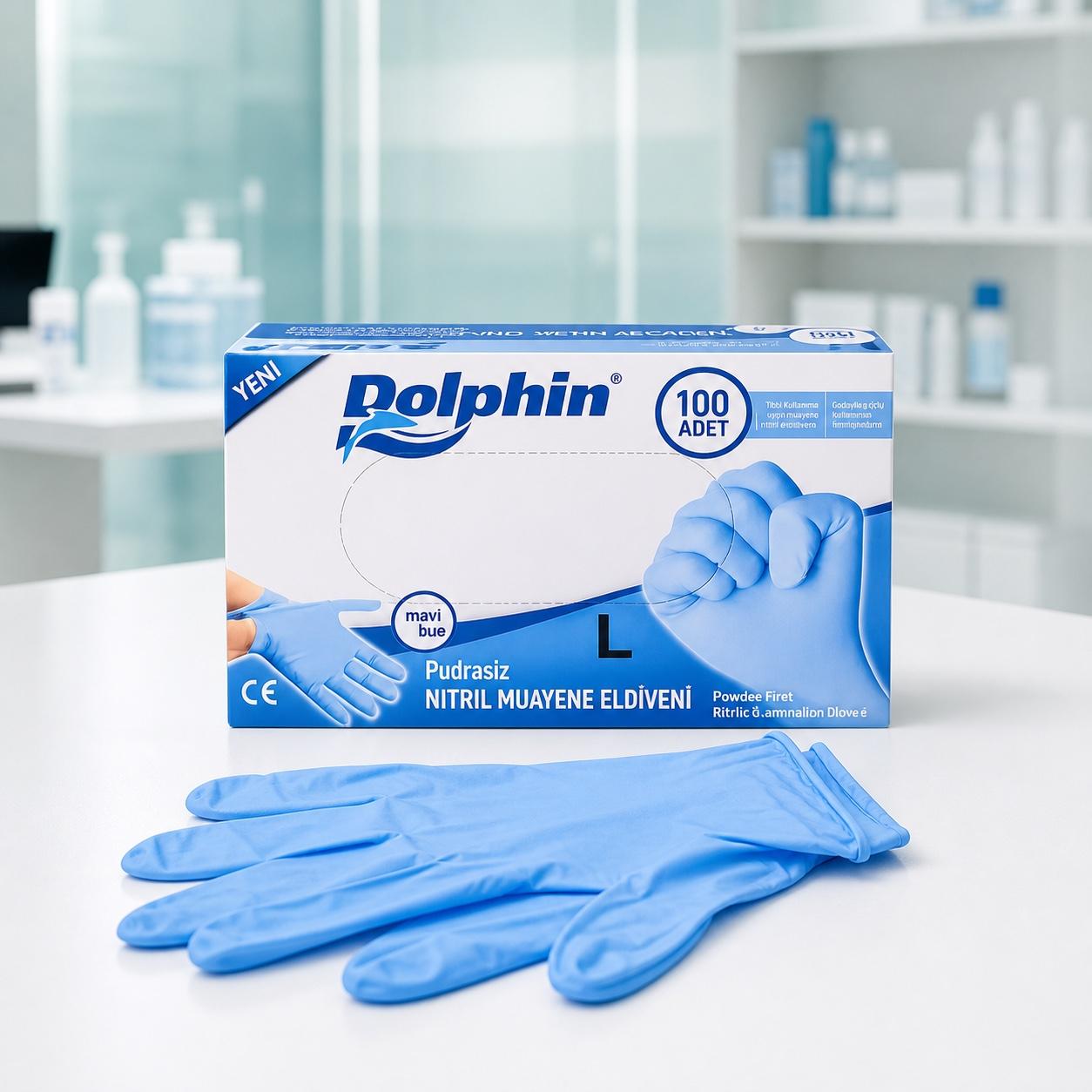 Dolphin mavi nitril pudrasız eldiven